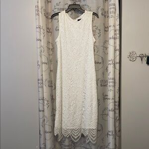 Sharagano White Sleeveless Lace Midi Dress